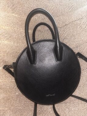 Matt & Nat Black Vegan Leather Circular Round Crossbody Bag Recycled Material